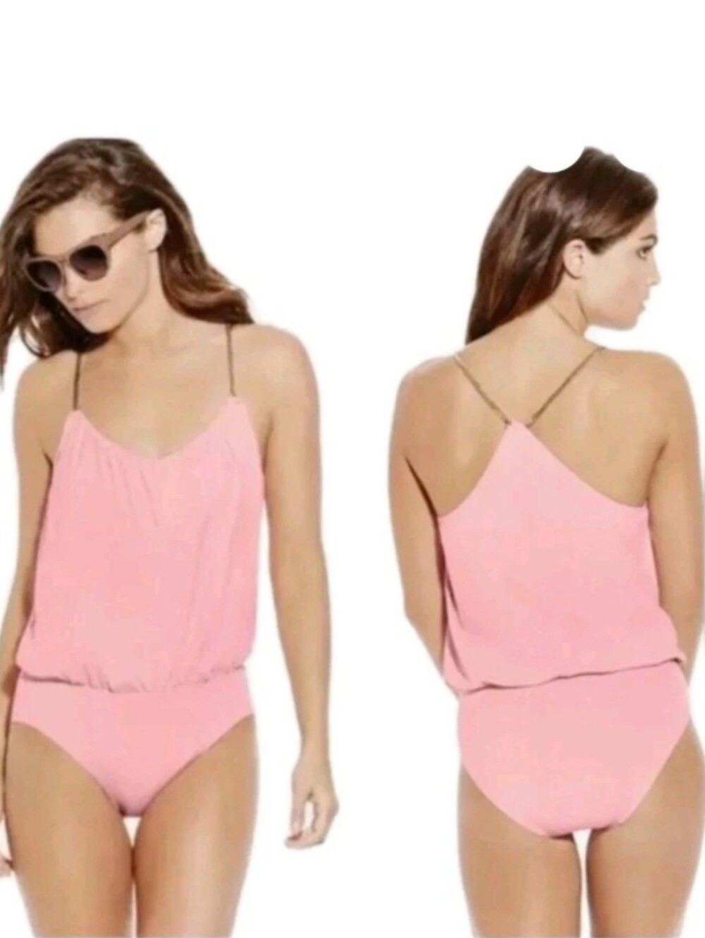 NWT Vince Camuto Collins Luxe Chain Strap Blouson 1 Pc Coral Sugar Swimsuit Sz6